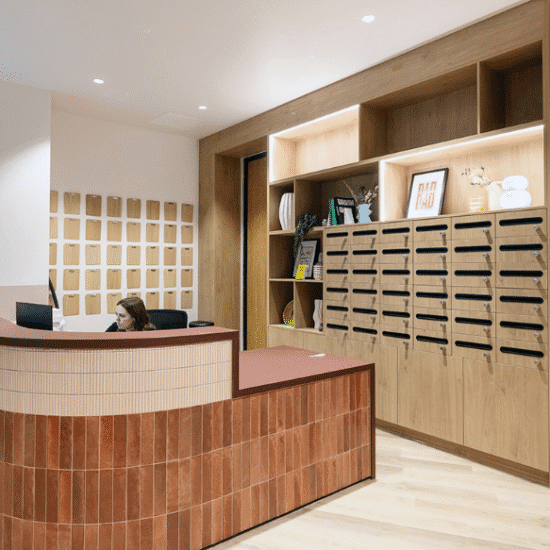 Reception area of UK office with modern design