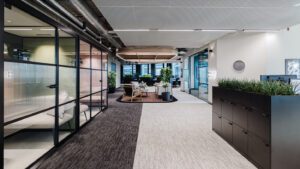 Corporate lounge and seating area at DMS office