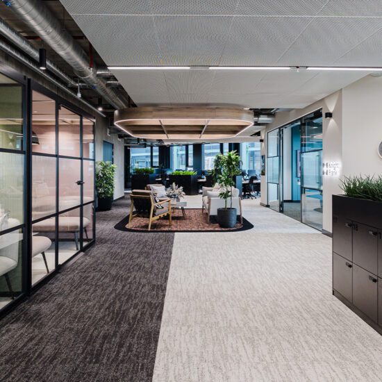 Corporate lounge and seating area at DMS office