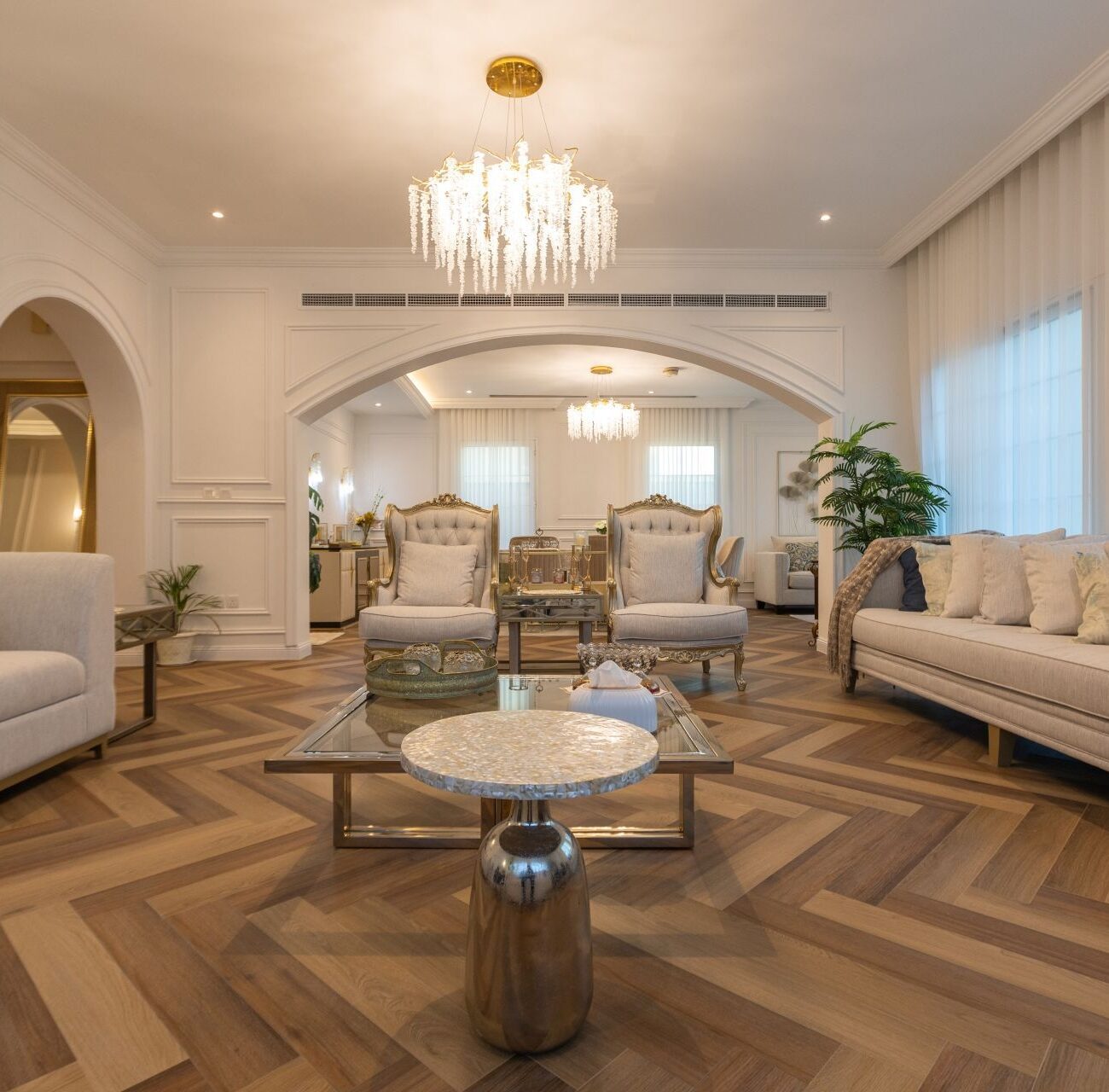 Spacious living room in Jumeirah Village Triangle villa with luxury décor