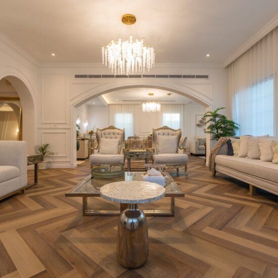 Spacious living room in Jumeirah Village Triangle villa with luxury décor