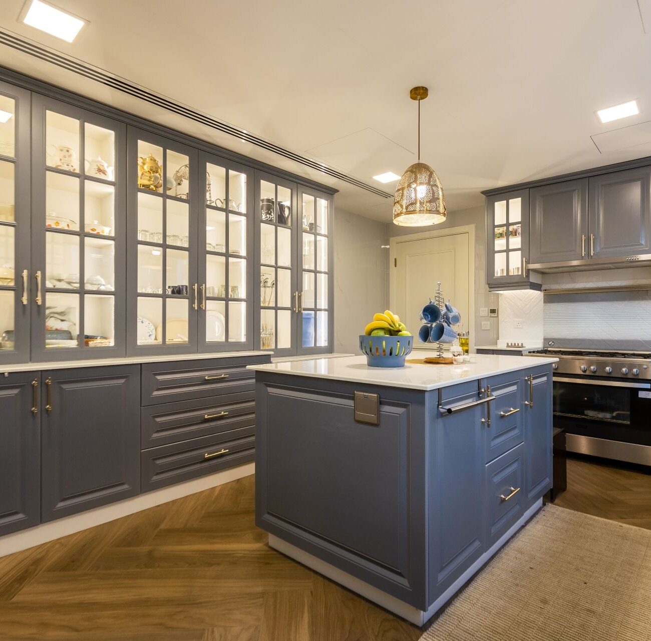 Contemporary kitchen in Jumeirah Village Triangle villa with modern fittings