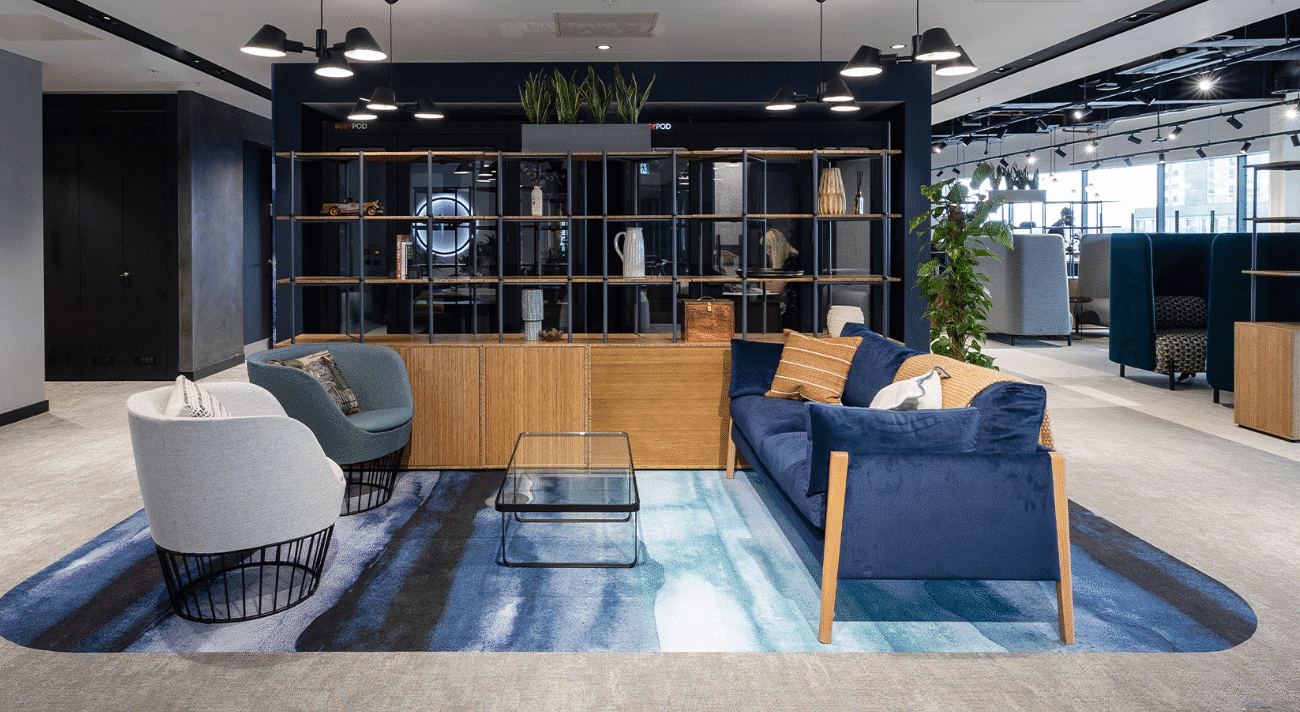 Reception area of UK office with modern design