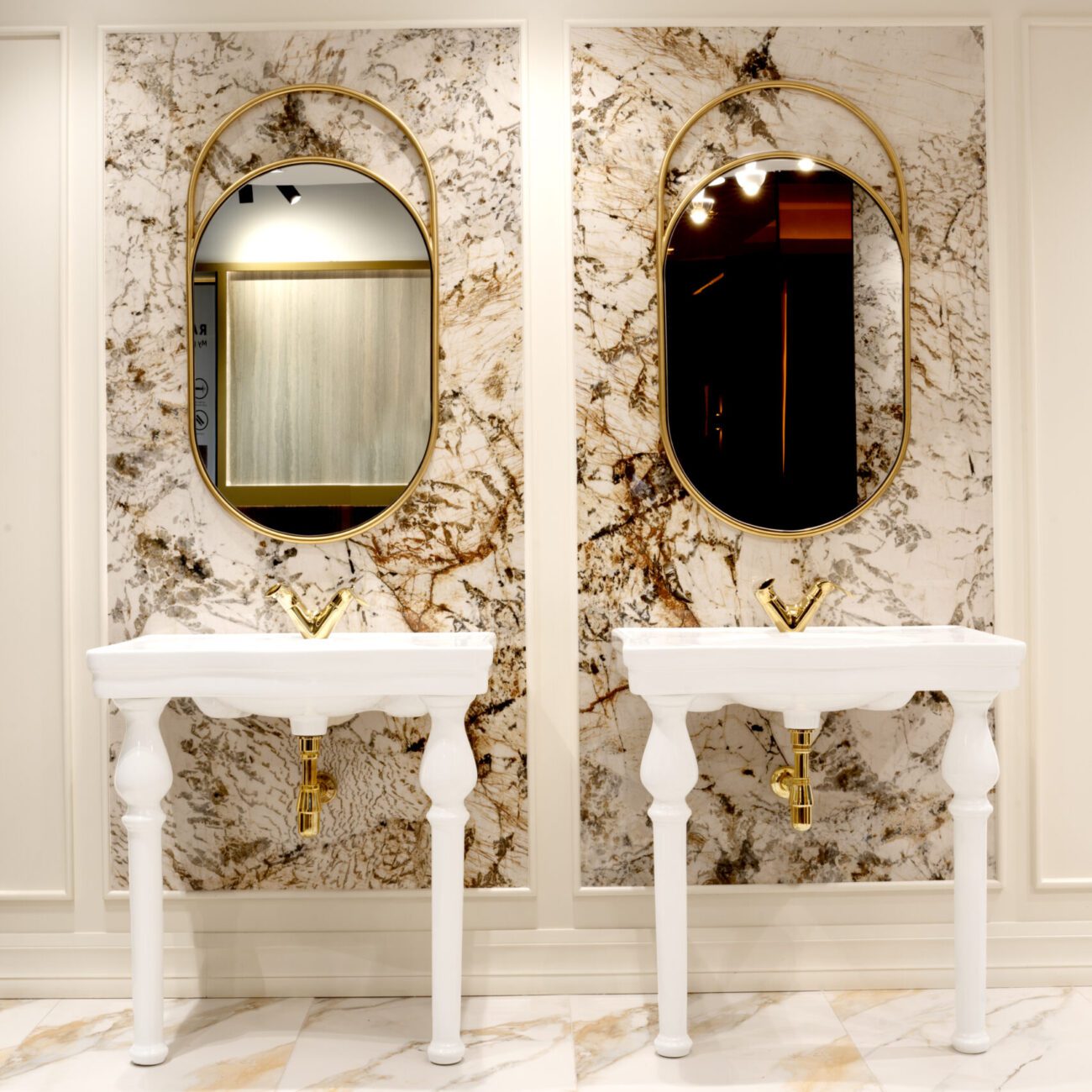 Premium marble finish tiles display at RAK Ceramics Abu Dhabi