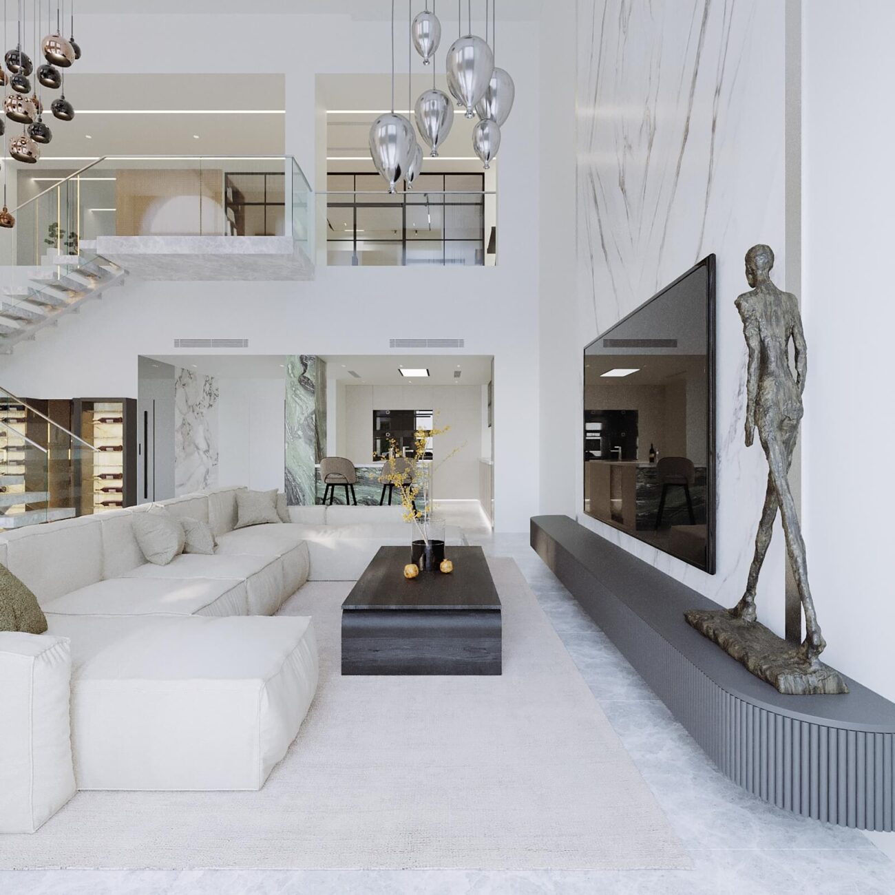 Spacious living room in District 1 Meydan villa with elegant design