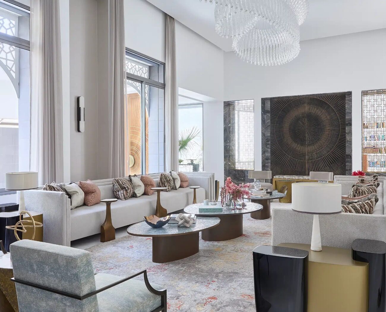 Spacious living room in Nad Al Sheba villa with contemporary décor