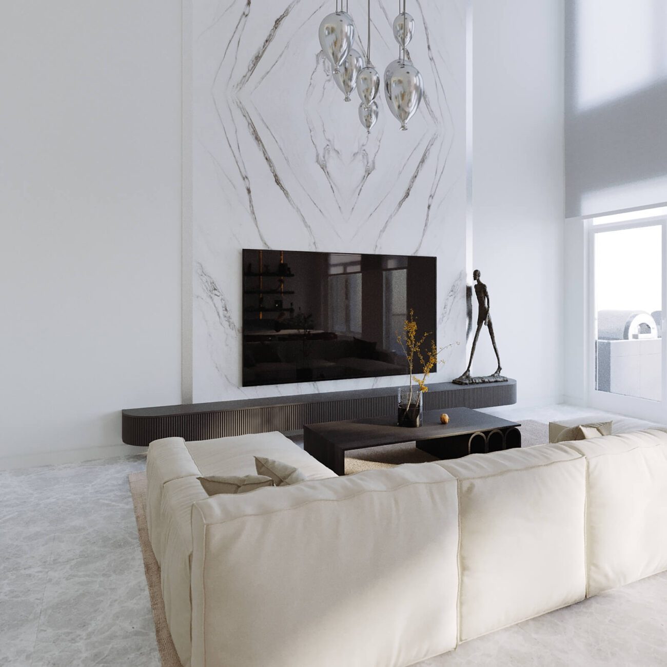 Bright villa living room with stylish décor in Meydan Dubai