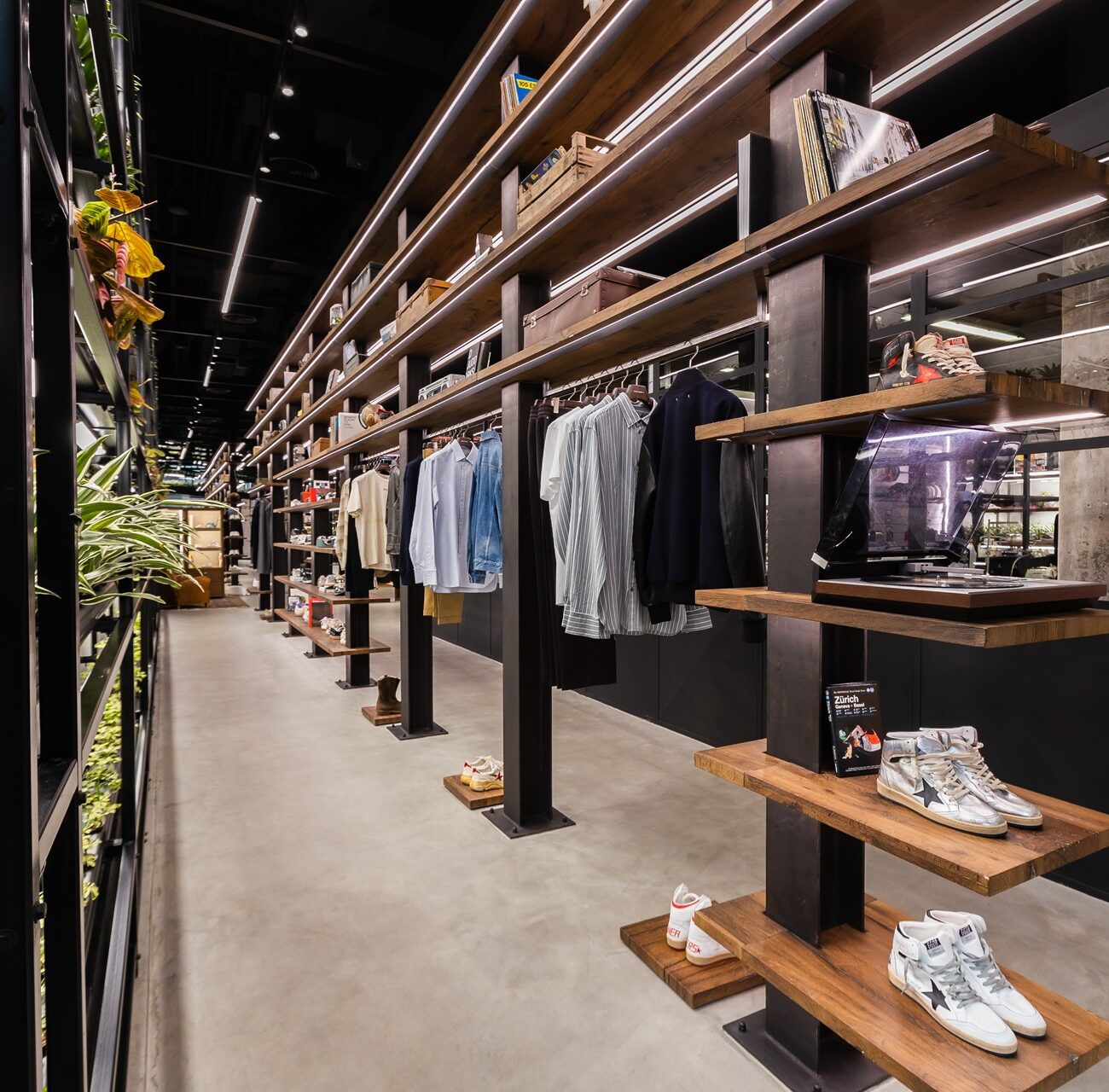 Fashion display racks and shelving at Golden Goose interior