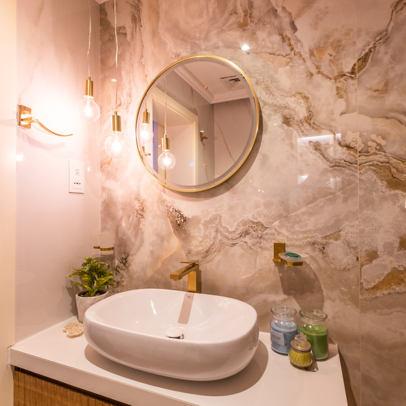 Contemporary bathroom with stylish sink in Jumeirah Village Triangle villa