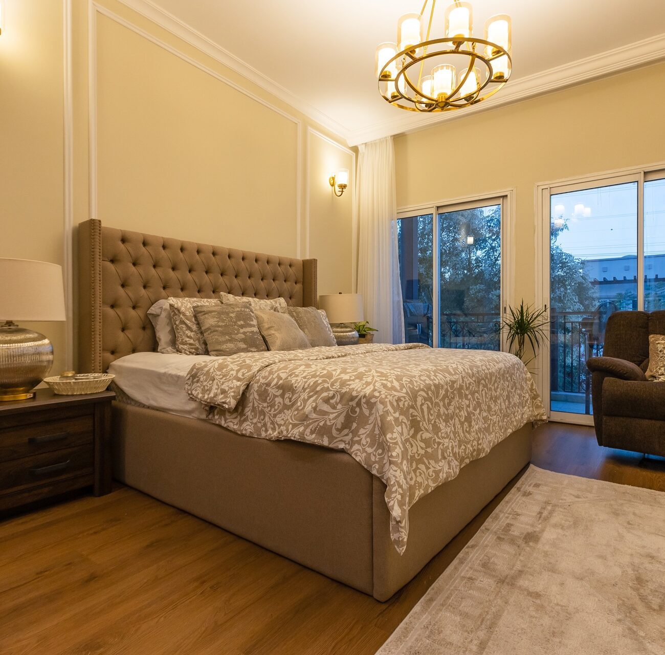 Luxury bedroom in Jumeirah Village Triangle villa with stylish furniture