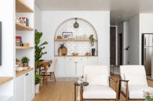 Modern villa living room with large windows and natural light in Dubai