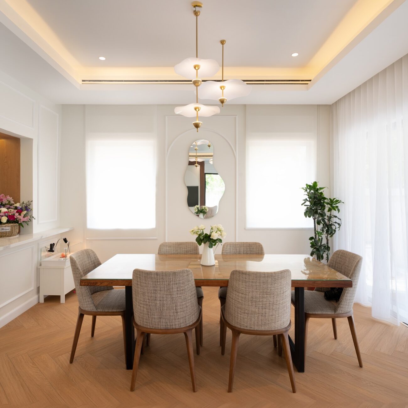 Contemporary living area interior with natural light in Dubai villa