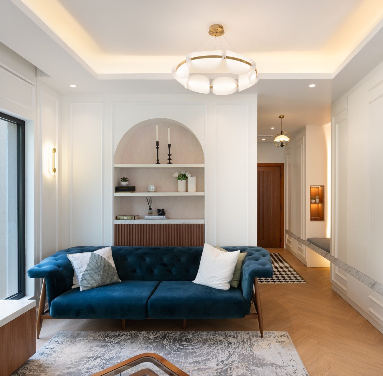 Spacious villa living room with elegant seating in Jumeirah Village Triangle