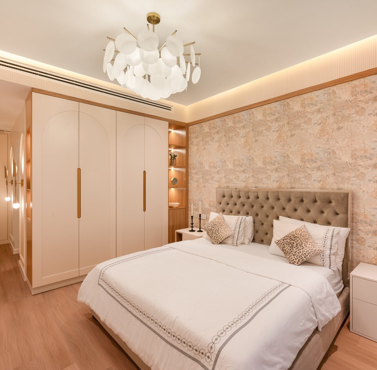 Master bedroom interior with large windows in Jumeirah Village Triangle villa